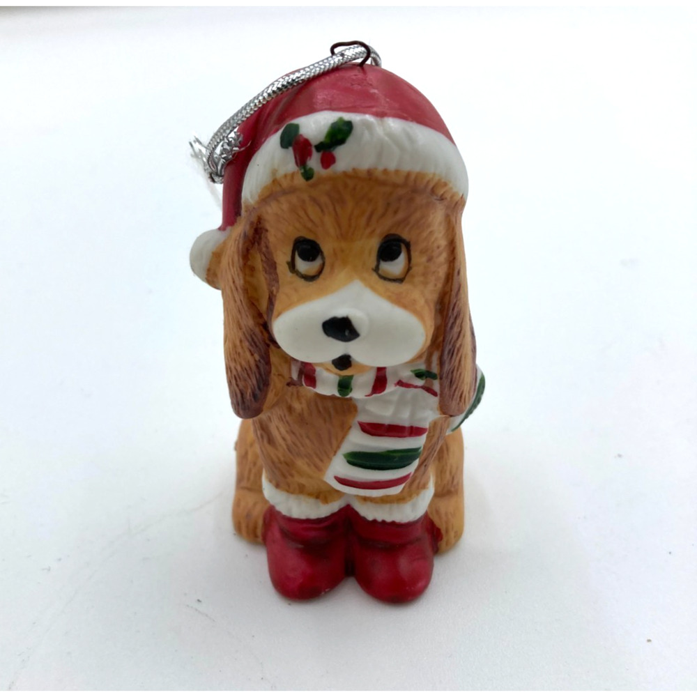 Vintage‎ House of Lloyd 1988 Sad Eyes Puppy Dog Santa Hat Christmas Ornament 3"